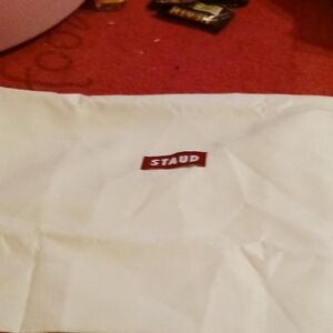 STAUD Cream Canvas Tote with Red Logo Patch